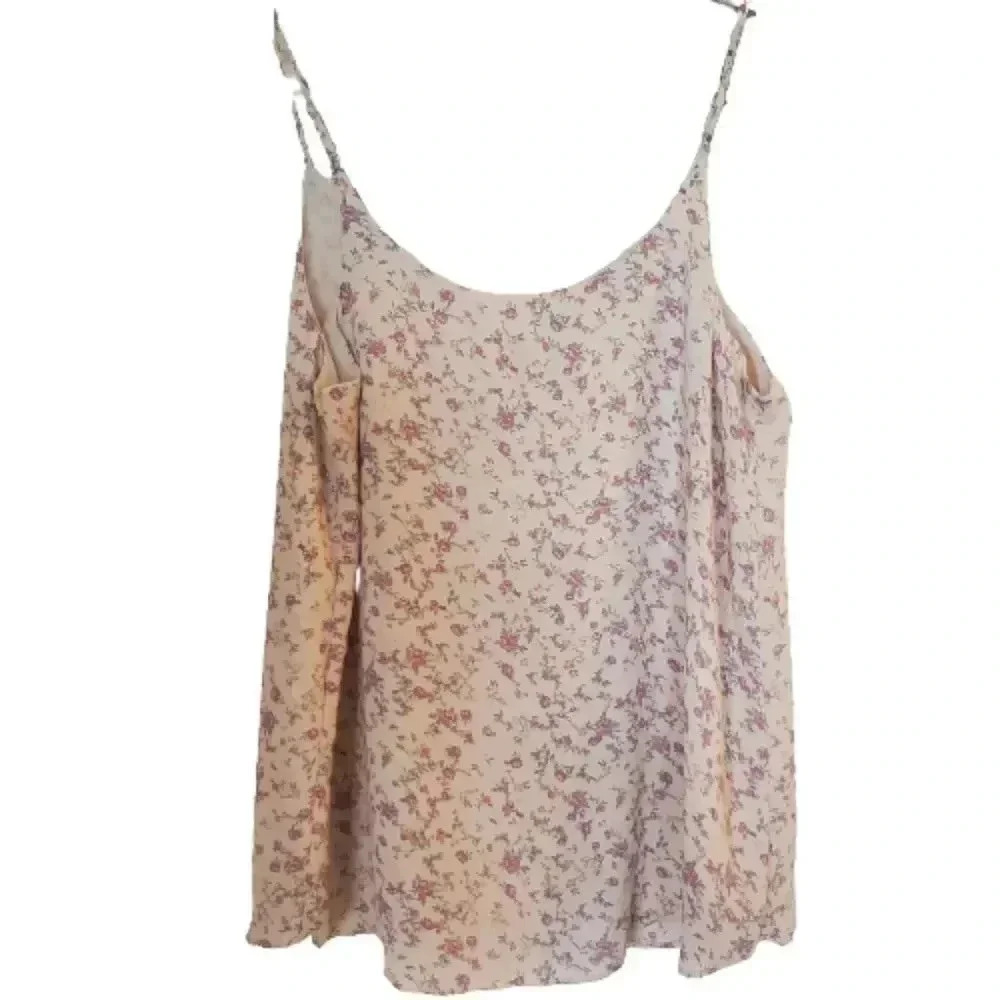 PINK Rose floral on cream top with spaghetti straps Size Large